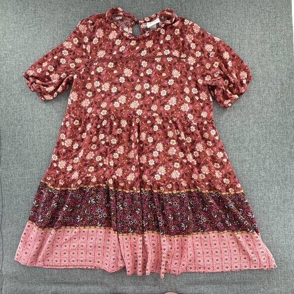 Knox Rose Boho Dress Round Neck Medium Floral Rayon Knee Length half Sleeves - Picture 2 of 14